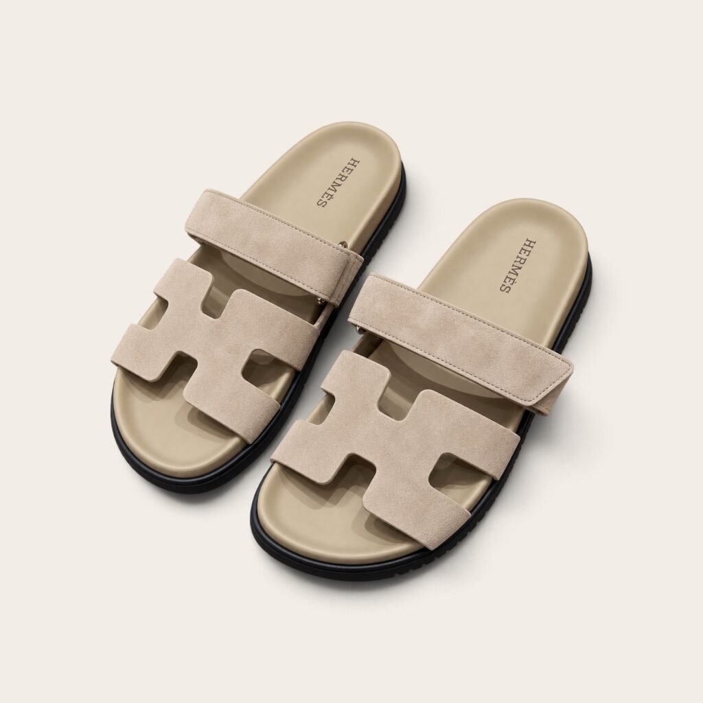 Hermes Chypre Sandals in Beige Mastic, Chamois Leather
