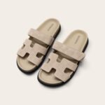 Hermes Chypre Sandals in Beige Mastic, Chamois Leather