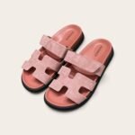 Hermes Chypre Sandals in Nude Pink , Chamois Leather