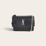 YSL Sunset Croc-Embossed Shoulder Bag