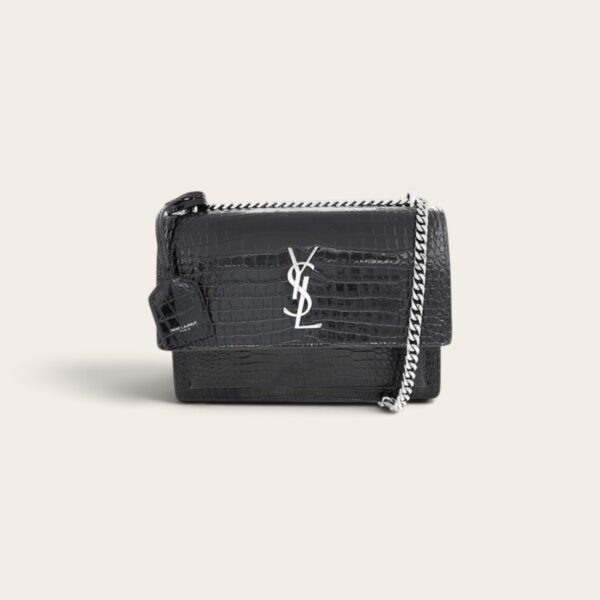 YSL Sunset Croc-Embossed Shoulder Bag