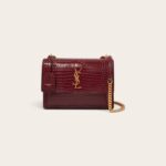 YSL Sunset Croc-Embossed Shoulder Bag