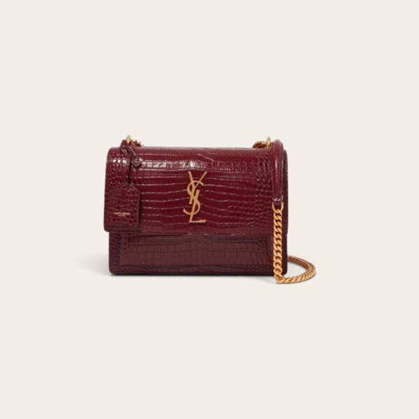 YSL Sunset Croc-Embossed Shoulder Bag