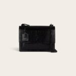 YSL Sunset Croc-Embossed Shoulder Bag