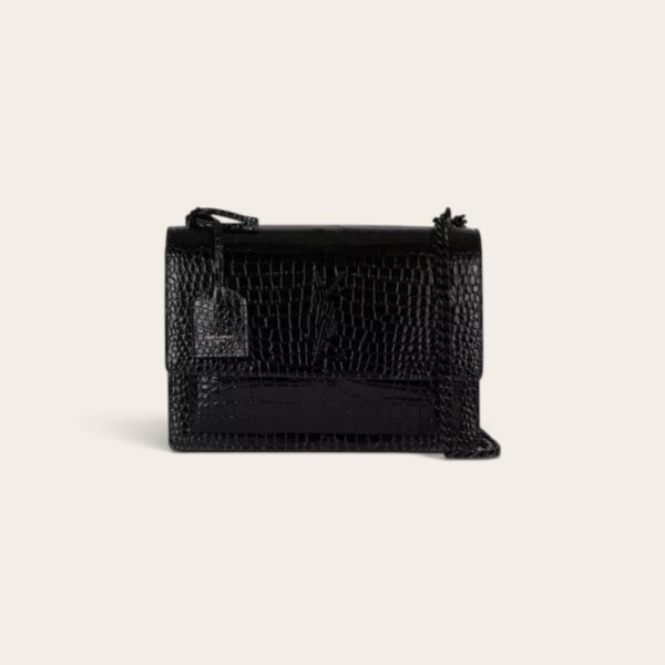 YSL Sunset Croc-Embossed Shoulder Bag