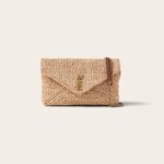 YSL Cassandre Leather-Trimmed Raffia Shoulder Bag