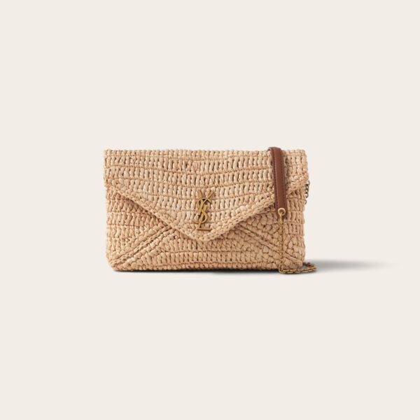 YSL Cassandre Leather-Trimmed Raffia Shoulder Bag