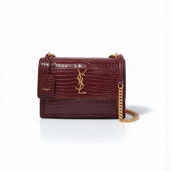 YSL Sunset Croc-Embossed Shoulder Bag