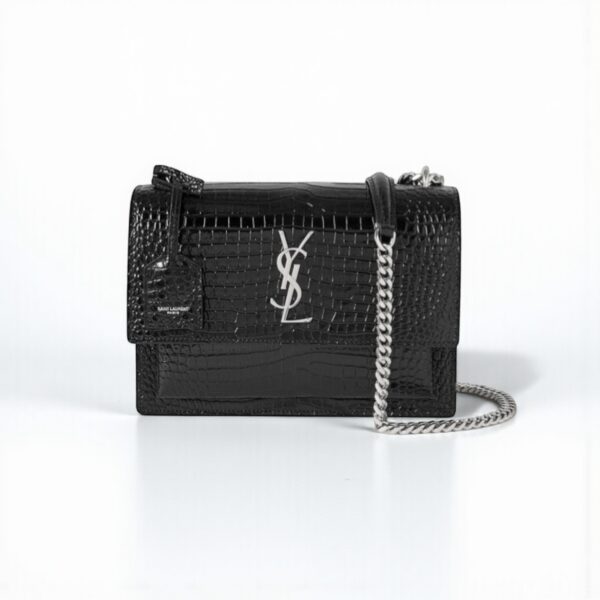 YSL Sunset Croc-Embossed Shoulder Bag