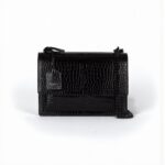 YSL Sunset Croc-Embossed Shoulder Bag