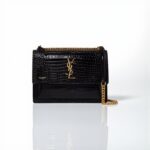 YSL Sunset Croc-Embossed Shoulder Bag