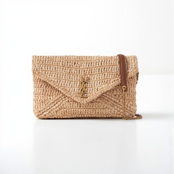 YSL Cassandre Leather-Trimmed Raffia Shoulder Bag