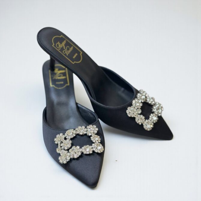 Roger Vivier Efflorescence Mules in Satin Black
