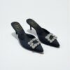 Roger Vivier Efflorescence Mules in Satin Black