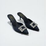 Roger Vivier Efflorescence Mules in Satin Black