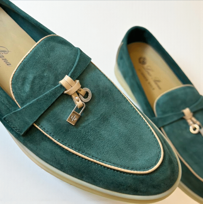 Loro Piana Summer Charms Walk Loafer Suede – Blackish Green/Apricot