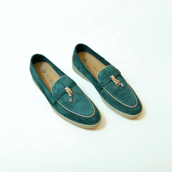 Loro Piana Summer Charms Walk Loafer Suede – Blackish Green/Apricot