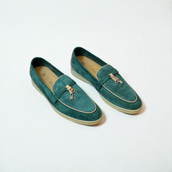 Loro Piana Summer Charms Walk Loafer Suede – Blackish Green/Apricot