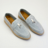 Loro Piana Summer Charms Walk Loafer Suede – Cyan Sapphire & White