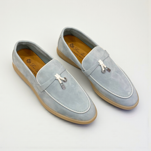 Loro Piana Summer Charms Walk Loafer Suede – Cyan Sapphire & White
