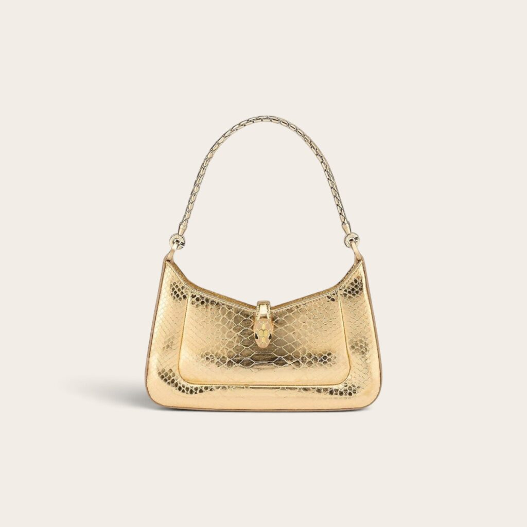 Serpenti Metallic Python Shoulder Bag In Gold