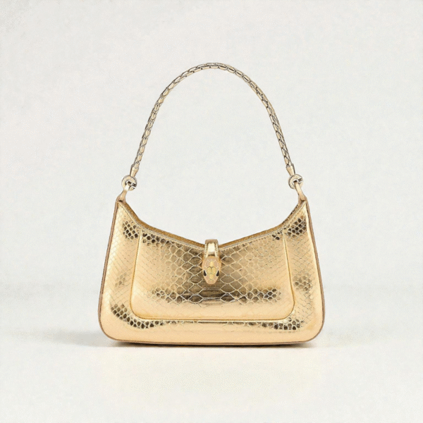 Serpenti Metallic Python Shoulder Bag In Gold