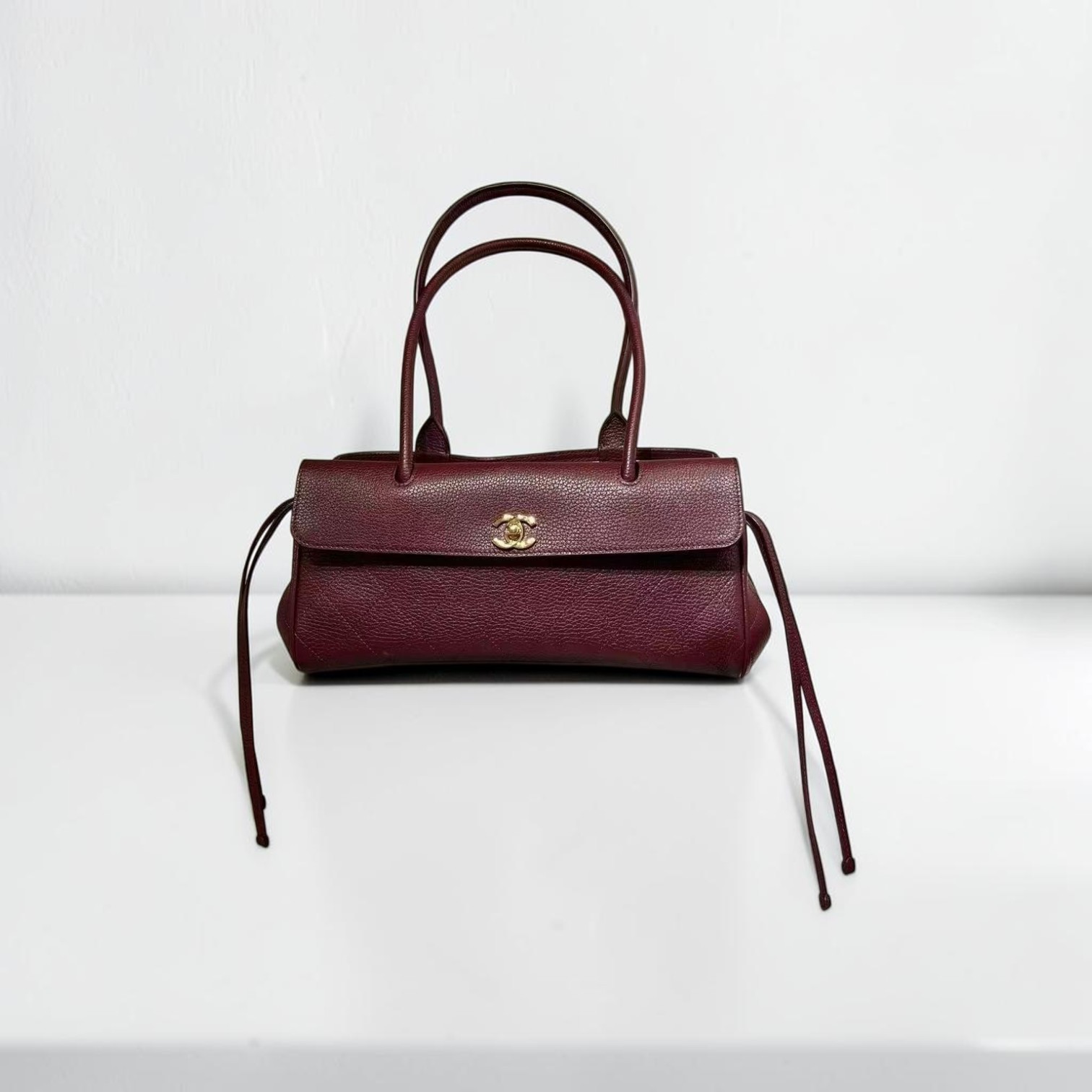 Chanel Calfskin Stitched Burgundy Bag