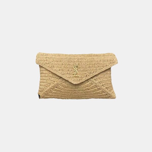 YSL Envelope Pouch In Raffia Bag