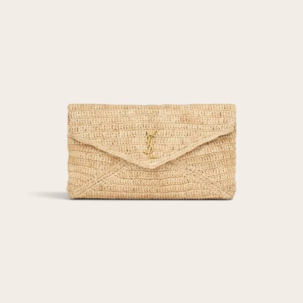 YSL Envelope Pouch In Raffia Bag