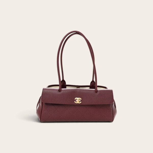 Chanel Calfskin Stitched Burgundy Bag