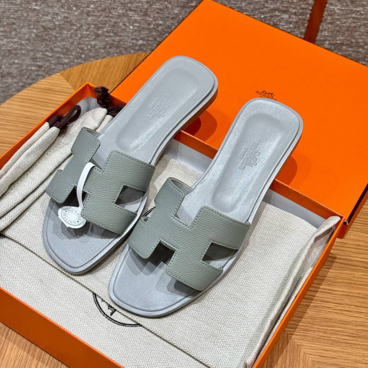 Hermes Oran Epsom Sandal - Blue Glacier